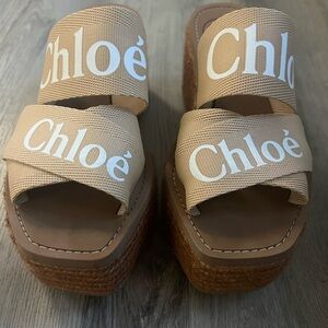 CHLOÉ cream color woody Espadrille wedges
